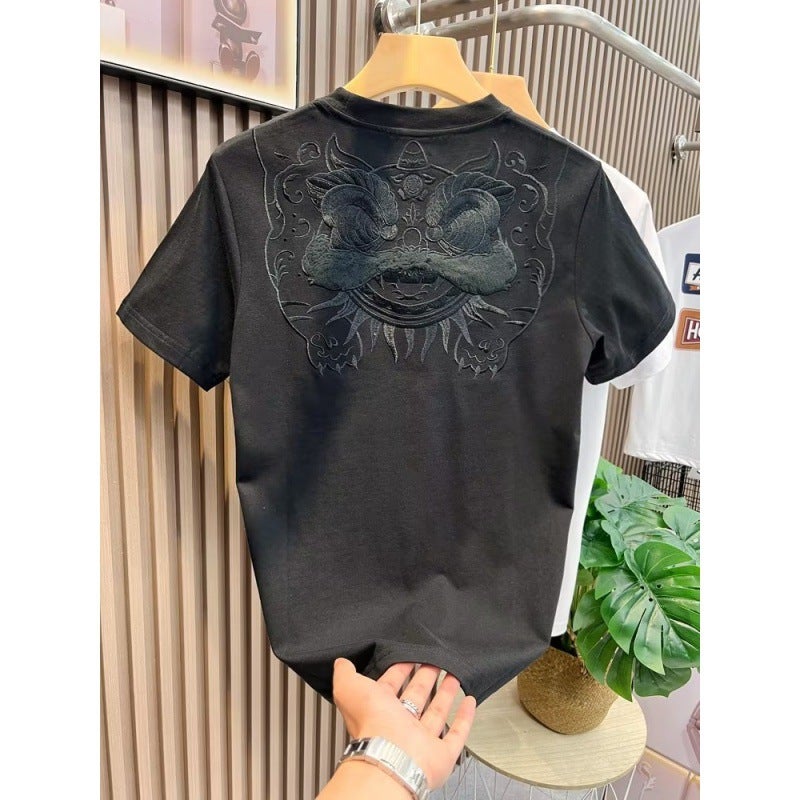 Summer Mens Printed Loose-Fit Street Tee Black  - Image 1