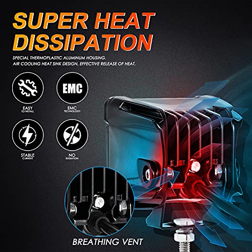 Auxbeam FA Series 3 Inch LED Pods Flood Beam 40W 4800LM Offroad Cube Light Bar Square Ditch Lights Backup Reverse for Trucks, ATVs, UTVs, Jeeps, Cars, Motorcycles, Pair - Image 5