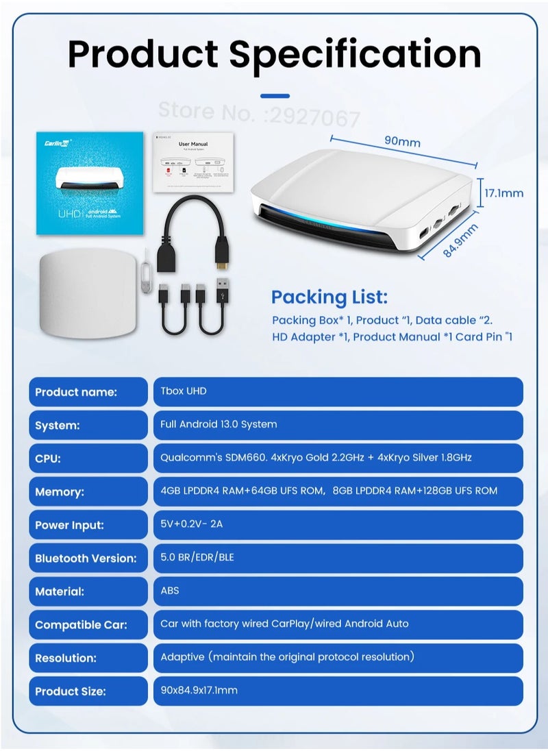Carlinkit - UHD HDMI Output Android 13 CarPlay AIBox SDM660 Wireless CarPlay Android Auto Netflix Youtube Car Intelligent Systems - Image 1