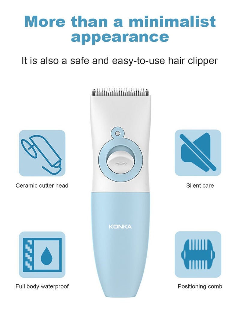 Baby Hair Clippers, Quiet Hair Trimmer for Kids, Waterproof Rechargeable Cordless Baby Hair Cutting Kit for Infant and Toddler (Blue)