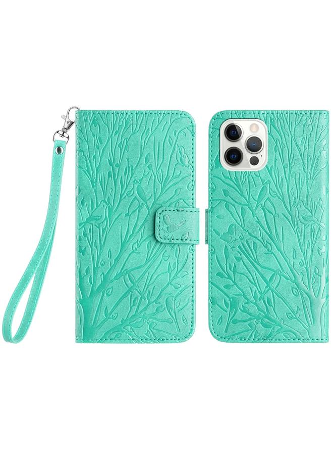 زبون جراب هاتف جلدي منقوش عليه طيور وأشجار لهاتف iPhone 12 Pro Max - Image 1