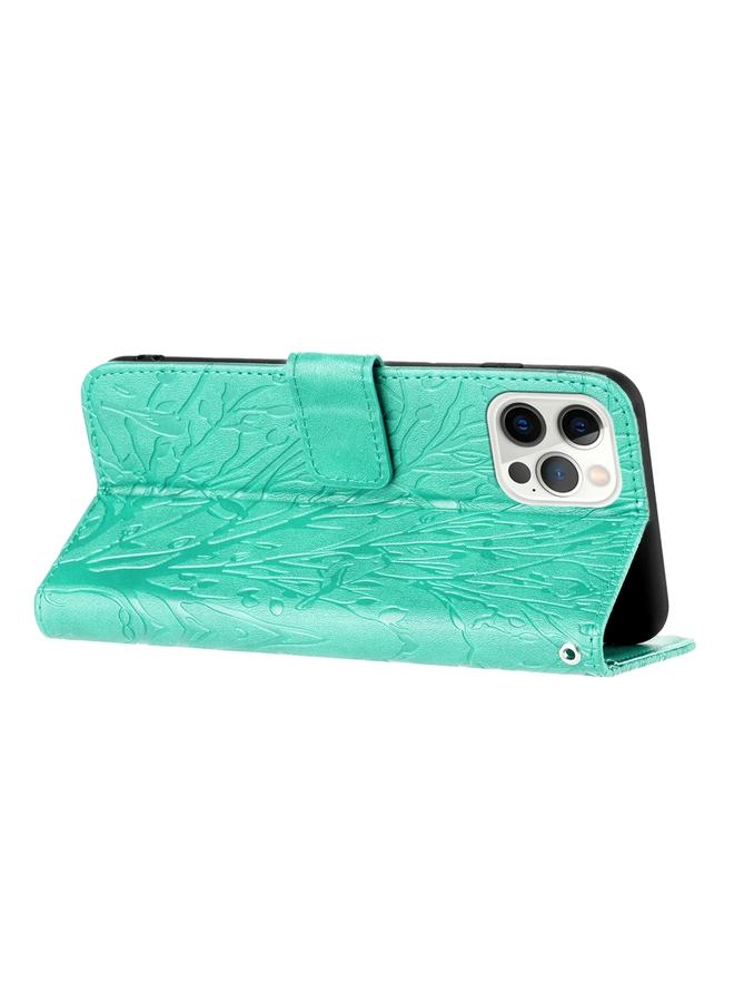 زبون جراب هاتف جلدي منقوش عليه طيور وأشجار لهاتف iPhone 12 Pro Max - Image 4