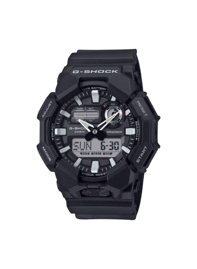 كاسيو جي-شوك GA-010-1A1DR, ساعة تناظرية رقمية, سوار وهيكل ريزن أسود بالكامل, مقاومة للصدمات, مقاومة للماء 200 متر, إضاءة LED, توقيت عالمي, ساعة توقيت, مؤقت, 5 منبهات - Image 1