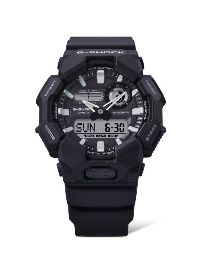 كاسيو جي-شوك GA-010-1A1DR, ساعة تناظرية رقمية, سوار وهيكل ريزن أسود بالكامل, مقاومة للصدمات, مقاومة للماء 200 متر, إضاءة LED, توقيت عالمي, ساعة توقيت, مؤقت, 5 منبهات - Image 2
