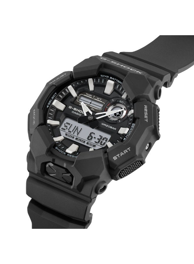 كاسيو جي-شوك GA-010-1A1DR, ساعة تناظرية رقمية, سوار وهيكل ريزن أسود بالكامل, مقاومة للصدمات, مقاومة للماء 200 متر, إضاءة LED, توقيت عالمي, ساعة توقيت, مؤقت, 5 منبهات - Image 4