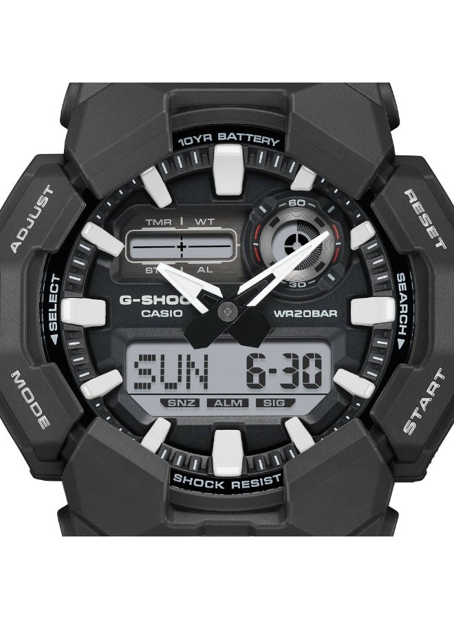 كاسيو جي-شوك GA-010-1A1DR, ساعة تناظرية رقمية, سوار وهيكل ريزن أسود بالكامل, مقاومة للصدمات, مقاومة للماء 200 متر, إضاءة LED, توقيت عالمي, ساعة توقيت, مؤقت, 5 منبهات - Image 3