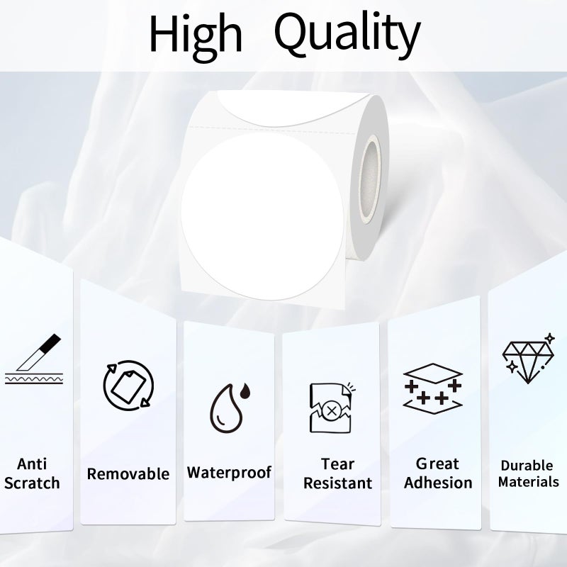 YEGAWEN 3 Inch White Round Thermal Sticker Labels, Waterproof Circle Direct Thermal Labels, Multi-Purpose Self-Adhesive Sticker Label for DIY Logo Design- 200 Sheet/Roll - Image 2