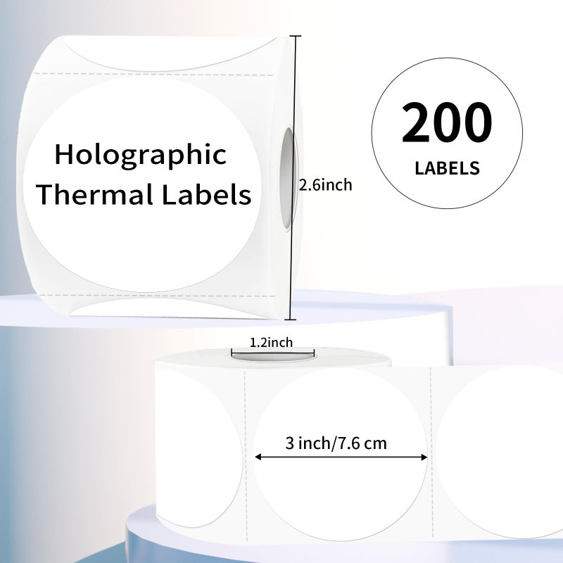YEGAWEN 3 Inch White Round Thermal Sticker Labels, Waterproof Circle Direct Thermal Labels, Multi-Purpose Self-Adhesive Sticker Label for DIY Logo Design- 200 Sheet/Roll - Image 3