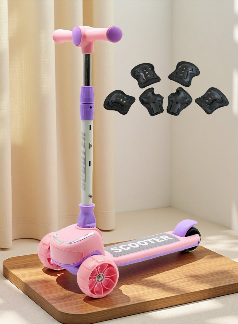 إيزي فيتشور سكوتر ركل للأطفال من إيزي فيوتشر: تصميم قابل للطي، مقبض قابل لضبط الارتفاع، عجلات LED، فرامل خلفية وموسيقى للأعمار من 3 إلى 8 سنوات، بما في ذلك مجموعة معدات الحماية - Image 1