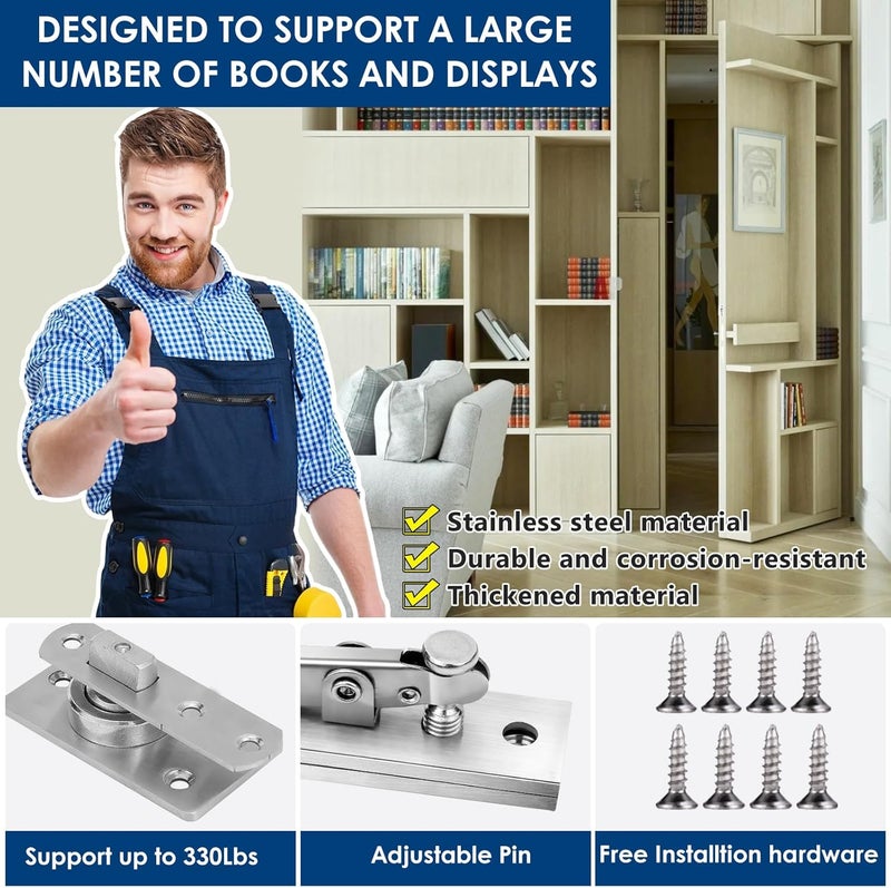 HBL 330 LBS Pivot Hinge for Large & Heavy Wood Doors – ’ Invisible Pivot Door Hardware for Bookshelves, Built-in Ball Bearings for Smooth & Quiet Operation. - Image 3