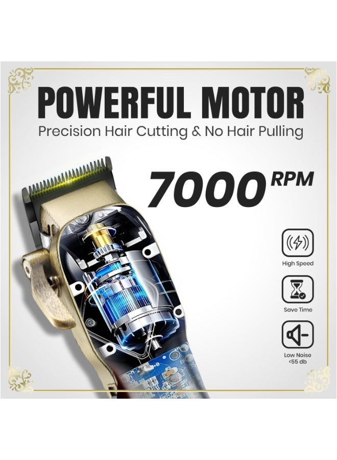 vGRASSP V-027 VGR Professional Hair Clipper, Salon Series with 7000 RPM Brushless Motor, 200-Min Runtime, 2600mAh Lithium Battery, DLC & Titanium Coating Blades, 8 Guide Combs, LED Display, Taper Lever (Gold) - Image 3