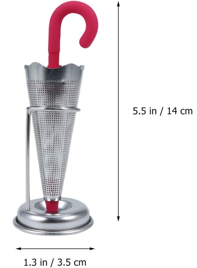 Luckam Loose Tea Infuser Stainless Steel Creative Umbrella Tea Ball Infuser Reusable Leaf Filter Tea Strainer Ball Kitchen Making Tea Tool Spice Strainer Infuser Seasoning Ball Tea Interval Diffuse Red - Image 4