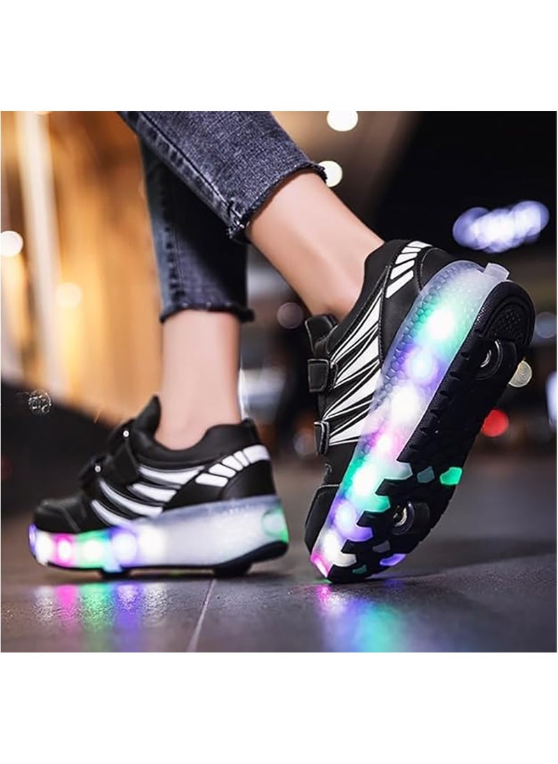 Generic - Kids Roller Skates Shoes with Lights Kids Skates Sneakers LED Light Up Rechargeable Wheels Shoes with Lights Outdoor Slip On Roller Skates Shoes Sneakers for Beginners Gift (Black) - Image 1