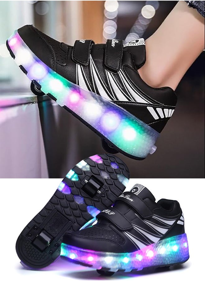 Generic - Kids Roller Skates Shoes with Lights Kids Skates Sneakers LED Light Up Rechargeable Wheels Shoes with Lights Outdoor Slip On Roller Skates Shoes Sneakers for Beginners Gift (Black) - Image 1