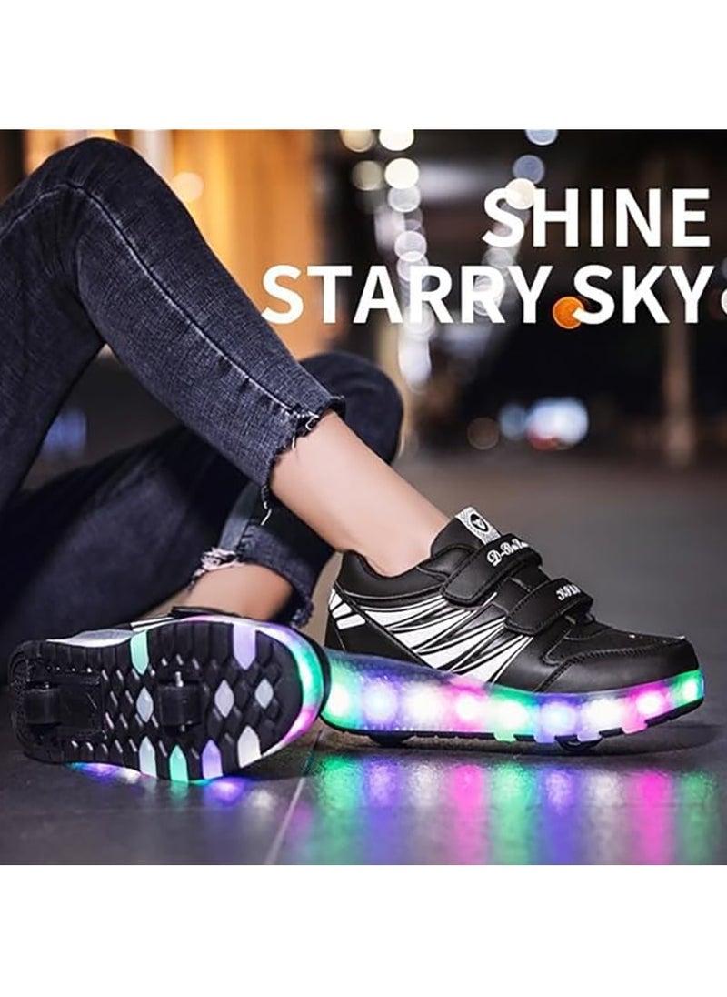Generic - Kids Roller Skates Shoes with Lights Kids Skates Sneakers LED Light Up Rechargeable Wheels Shoes with Lights Outdoor Slip On Roller Skates Shoes Sneakers for Beginners Gift (Black) - Image 1