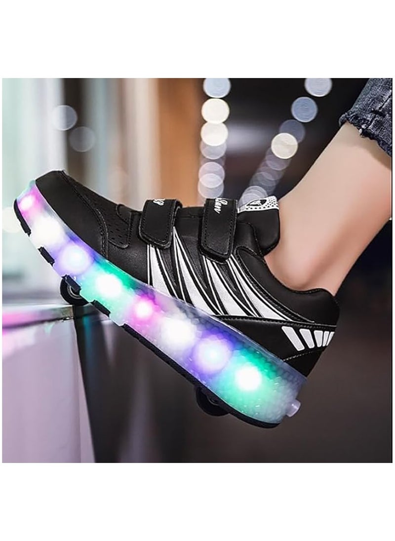 Generic - Kids Roller Skates Shoes with Lights Kids Skates Sneakers LED Light Up Rechargeable Wheels Shoes with Lights Outdoor Slip On Roller Skates Shoes Sneakers for Beginners Gift (Black) - Image 1