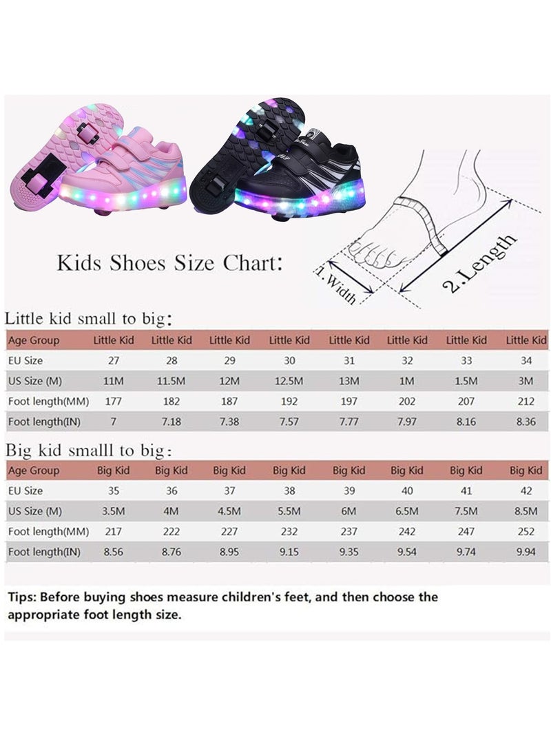 Generic - Kids Roller Skates Shoes with Lights Kids Skates Sneakers LED Light Up Rechargeable Wheels Shoes with Lights Outdoor Slip On Roller Skates Shoes Sneakers for Beginners Gift (Black) - Image 1