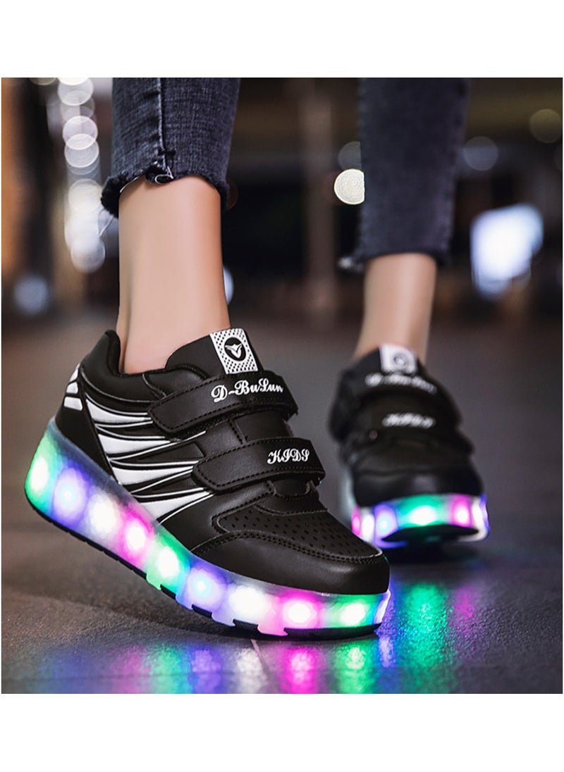 Generic - Kids Roller Skates Shoes with Lights Kids Skates Sneakers LED Light Up Rechargeable Wheels Shoes with Lights Outdoor Slip On Roller Skates Shoes Sneakers for Beginners Gift (Black) - Image 1