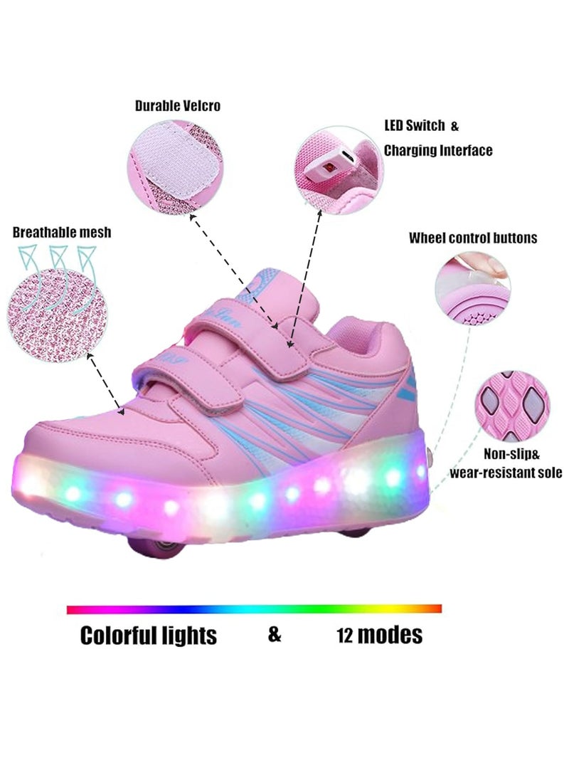 Generic - Kids Roller Skates Shoes with Lights Kids Skates Sneakers LED Light Up Rechargeable Wheels Shoes with Lights Outdoor Slip On Roller Skates Shoes Sneakers for Beginners Gift (Black) - Image 1