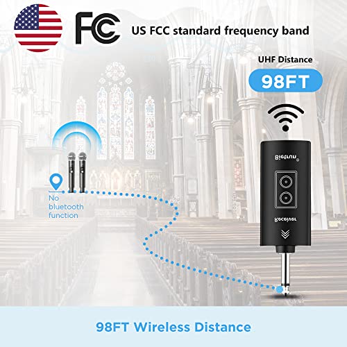 Bietrun XLR Wireless Microphone, Rechargeable Dual Metal Cordless Handheld Dynamic Mics for Mixer, Audio Interface, PA Amplifier System, Church, Singing, Karaoke(UHF 240FT Range)(with 6.35 Adapter) - Image 5