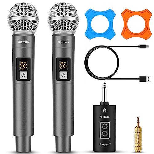 Bietrun XLR Wireless Microphone, Rechargeable Dual Metal Cordless Handheld Dynamic Mics for Mixer, Audio Interface, PA Amplifier System, Church, Singing, Karaoke(UHF 240FT Range)(with 6.35 Adapter) - Image 1
