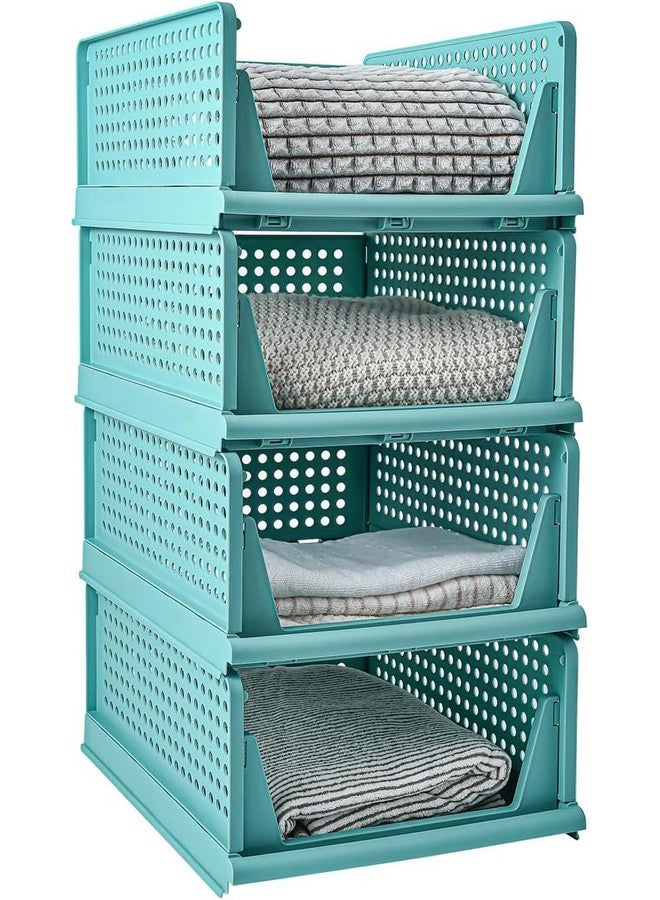 JEYANG JEYANG Plastic Clothes Organizer For Wardrobe - Foldable And Stackable Closet Cupboard Almirah Space Organiser For Shirt, T Shirt, Jeans (Pack Of 4, Sky Blue) - Image 1