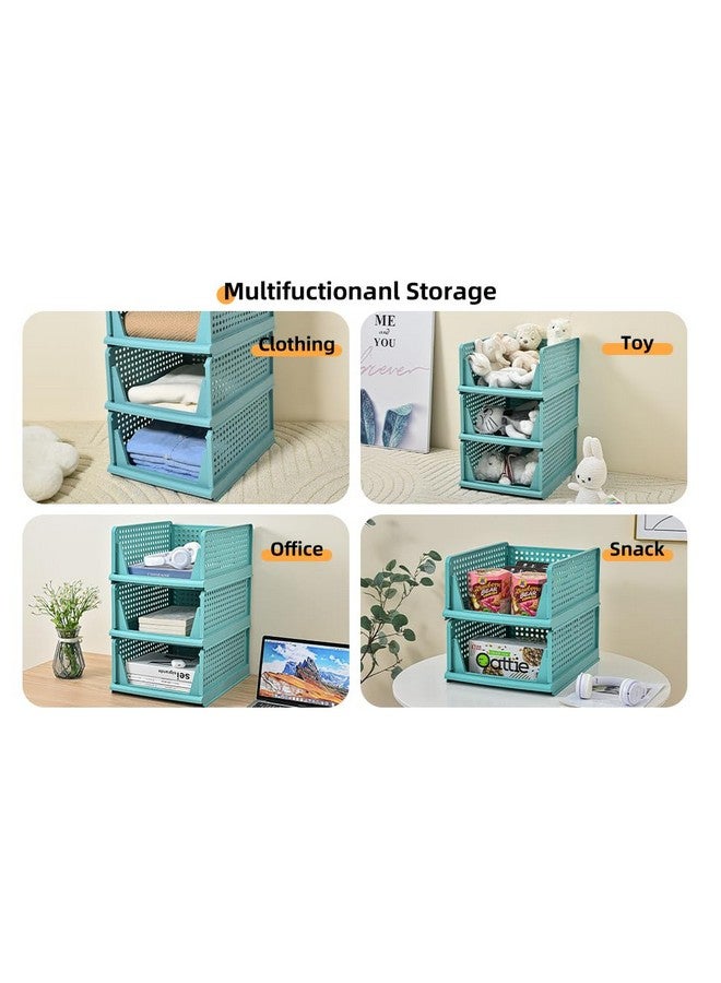JEYANG JEYANG Plastic Clothes Organizer For Wardrobe - Foldable And Stackable Closet Cupboard Almirah Space Organiser For Shirt, T Shirt, Jeans (Pack Of 4, Sky Blue) - Image 5