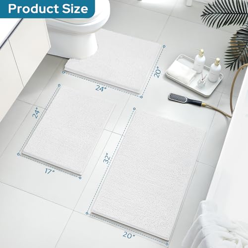 BYSURE White Bathroom Rugs Sets 3 Piece Non Slip Extra Absorbent Plush Chenille Soft Washable Bath Mats - Image 2