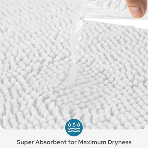 BYSURE White Bathroom Rugs Sets 3 Piece Non Slip Extra Absorbent Plush Chenille Soft Washable Bath Mats - Image 3