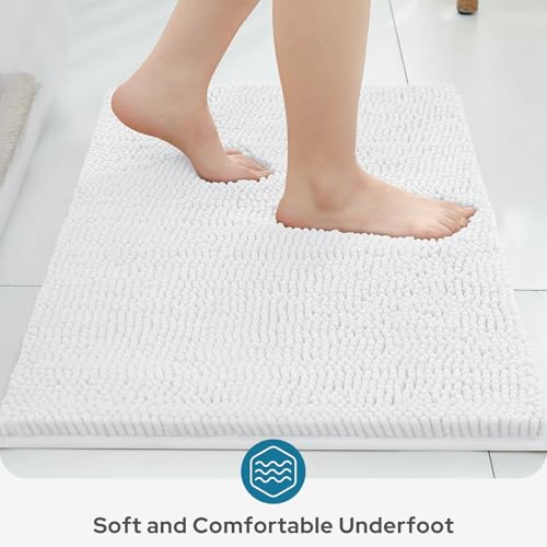 BYSURE White Bathroom Rugs Sets 3 Piece Non Slip Extra Absorbent Plush Chenille Soft Washable Bath Mats - Image 4