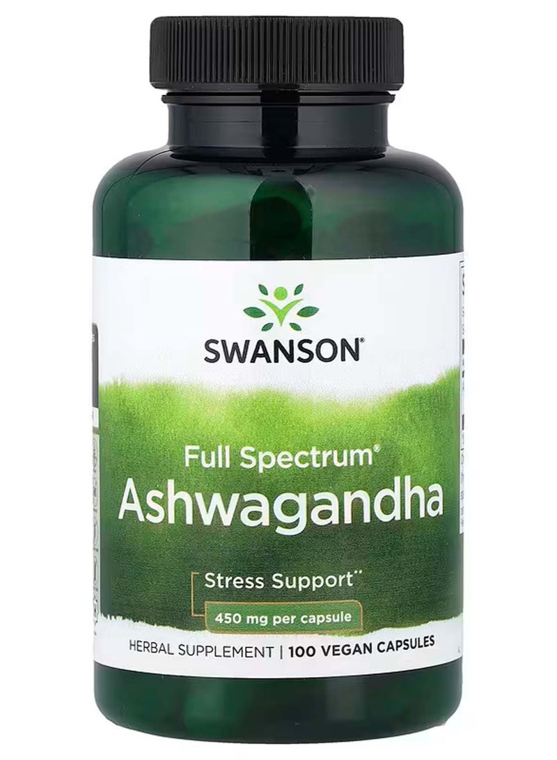 SWANSON Full Spectrum Ashwagandha, 100 Vegan Capsules (450 mg per Capsule) - Image 1