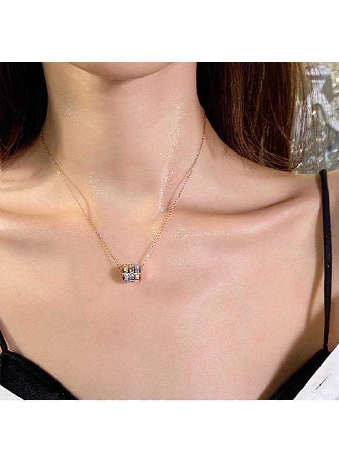 Julia Store 18K Gold Plated Trendy Elegance Austrian Crystal Cylinder Pendant Necklace for Women Adjustable Dainty Charm Stainless Steel Fashion Jewelry Chains Chokers Jewelry Gifts - Image 2