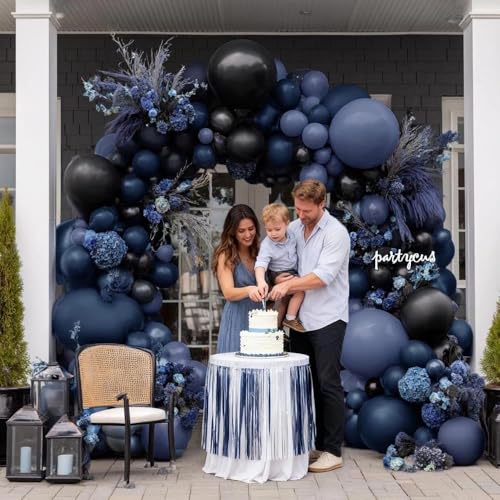 Partycus Navy Blue Black Balloon Arch Kit Double Stuffed Dark LavenderBlue Matte Black Balloon Garland with Clear Bobo Latex for Birthday Baby Shower Men Graduation Wedding New Year Party Decoration - Image 5