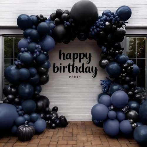 Partycus Navy Blue Black Balloon Arch Kit Double Stuffed Dark LavenderBlue Matte Black Balloon Garland with Clear Bobo Latex for Birthday Baby Shower Men Graduation Wedding New Year Party Decoration - Image 1