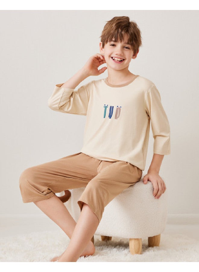 Top melon Boys' Pajamas Summer Thin Ice Silk Modal Children's Home Wear Air-conditioning Suit Boys' Summer Outfit Set For Big Kids - Image 1