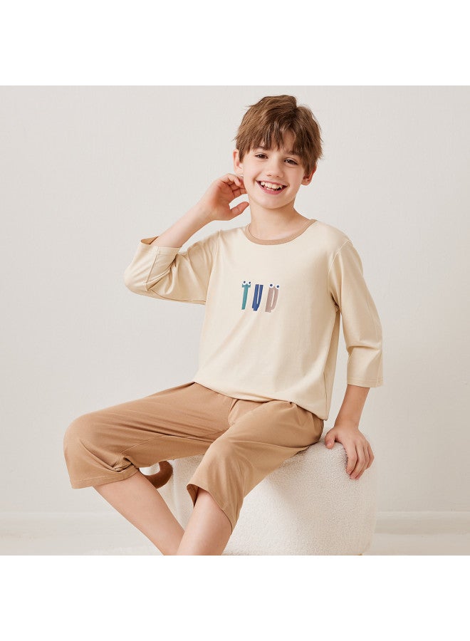 Top melon Boys' Pajamas Summer Thin Ice Silk Modal Children's Home Wear Air-conditioning Suit Boys' Summer Outfit Set For Big Kids - Image 2