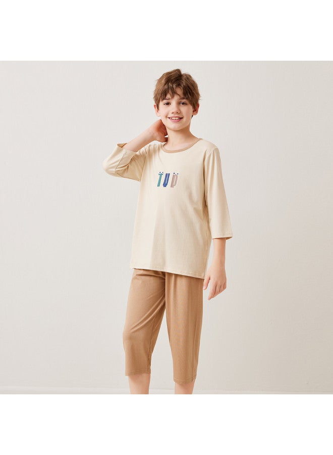 Top melon Boys' Pajamas Summer Thin Ice Silk Modal Children's Home Wear Air-conditioning Suit Boys' Summer Outfit Set For Big Kids - Image 3