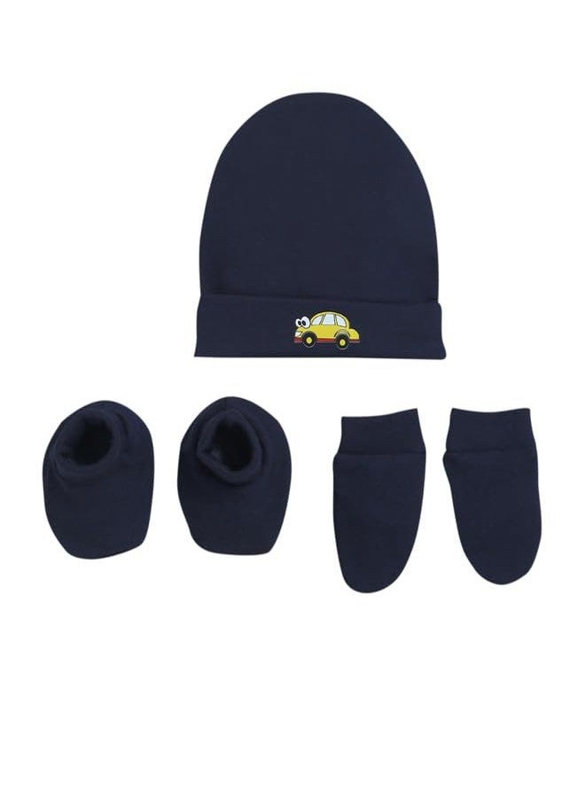 BUMZEE Navy Boys Cotton Cap Mitten Bootie Set Age - 0-3 Months (Peb9459) - Image 1