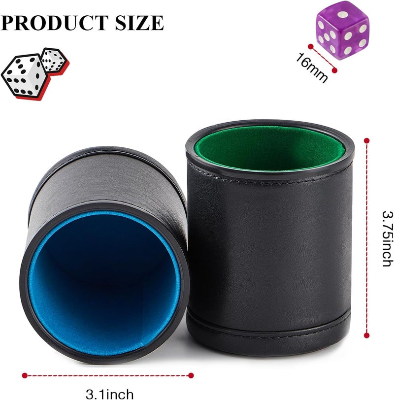 Bc Toptan 5 Pack Black Leather Dice Cups with Colorful Velvet Felt-Lined Interior and 30 Matching Colorful Transparent Dices - Image 4