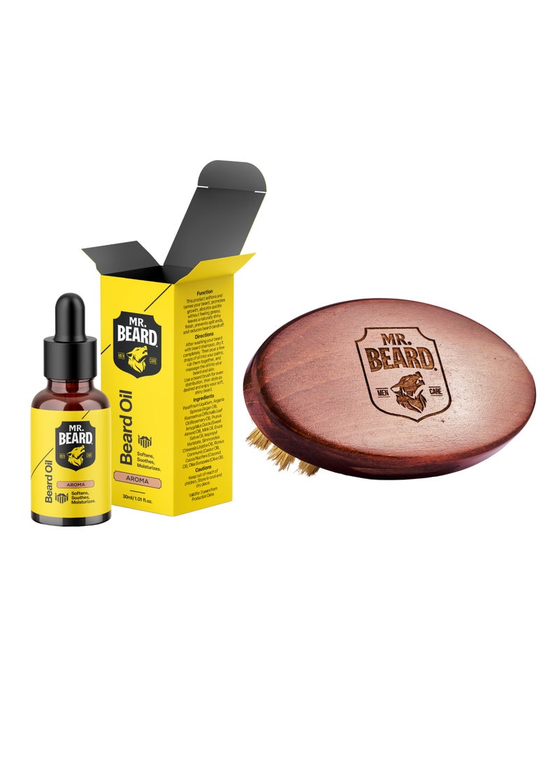 Mr.Beard Bundle – Aroma Beard Oil (30ml) + Beard Brush - Image 1