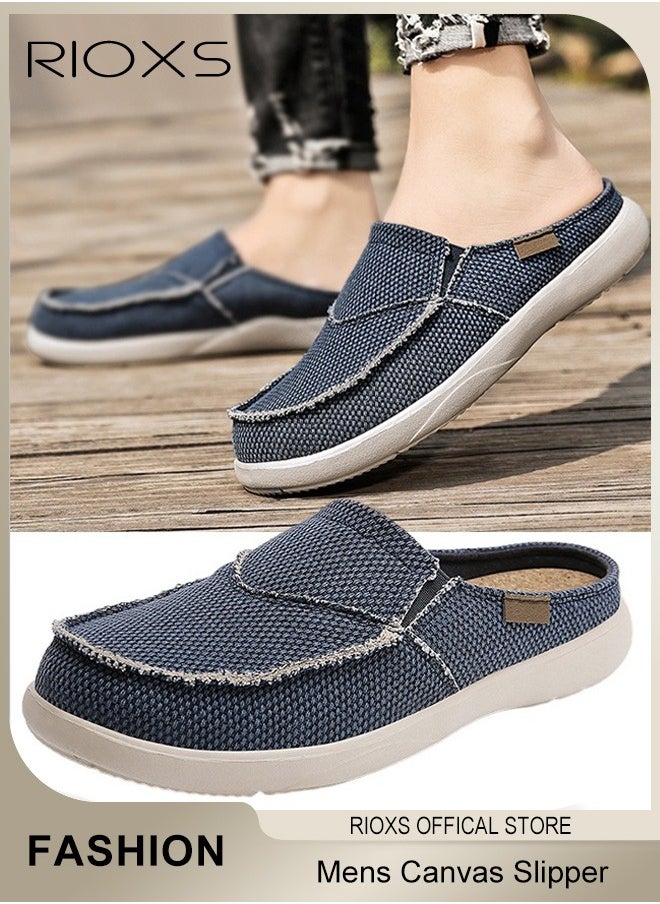RIOXS Mens Slippers with Arch Support Canvas House Slipper for Men with Velvet Lining Slip On Clog Indoor Outdoor House Shoes with Anti-Skid Rubber Sole, Versatile Casual Shoes  - Image 1