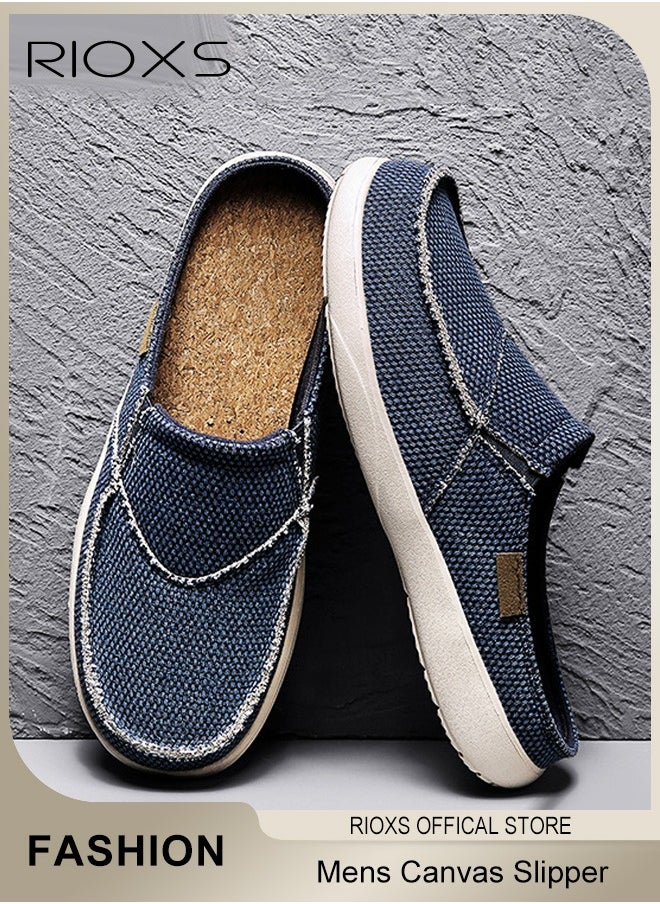 RIOXS Mens Slippers with Arch Support Canvas House Slipper for Men with Velvet Lining Slip On Clog Indoor Outdoor House Shoes with Anti-Skid Rubber Sole, Versatile Casual Shoes  - Image 2