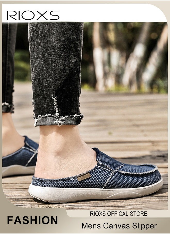 RIOXS Mens Slippers with Arch Support Canvas House Slipper for Men with Velvet Lining Slip On Clog Indoor Outdoor House Shoes with Anti-Skid Rubber Sole, Versatile Casual Shoes  - Image 3