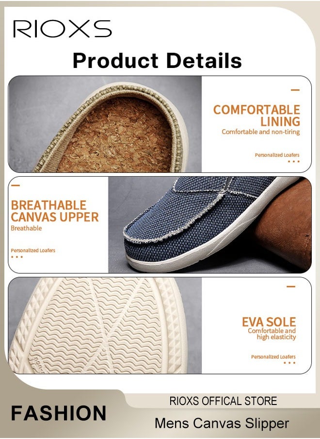 RIOXS Mens Slippers with Arch Support Canvas House Slipper for Men with Velvet Lining Slip On Clog Indoor Outdoor House Shoes with Anti-Skid Rubber Sole, Versatile Casual Shoes  - Image 5