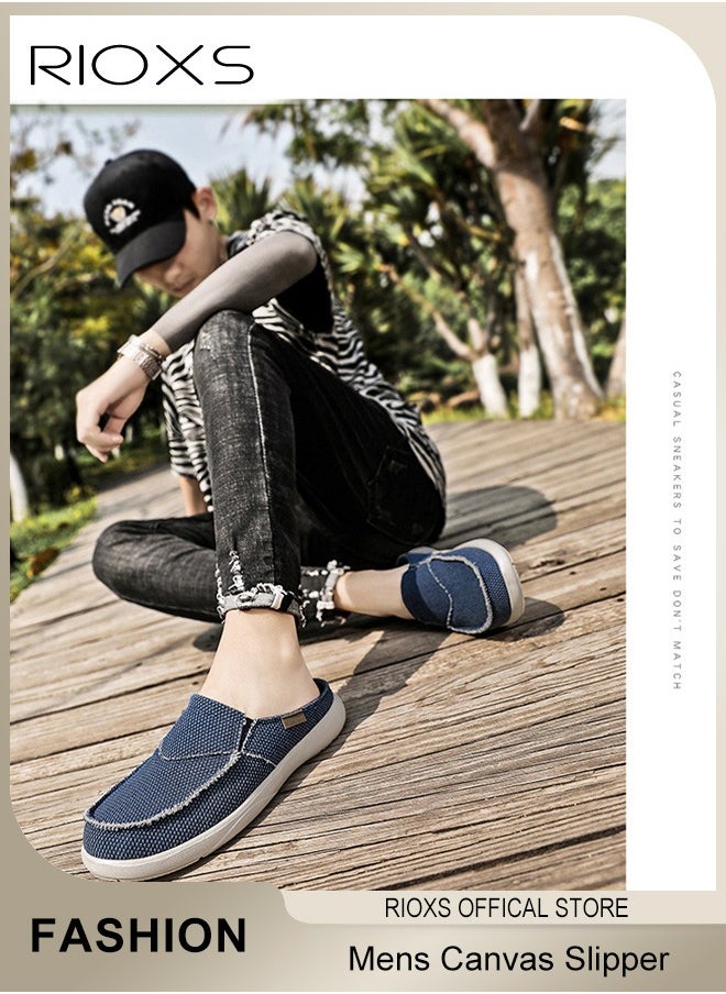 RIOXS Mens Slippers with Arch Support Canvas House Slipper for Men with Velvet Lining Slip On Clog Indoor Outdoor House Shoes with Anti-Skid Rubber Sole, Versatile Casual Shoes  - Image 4