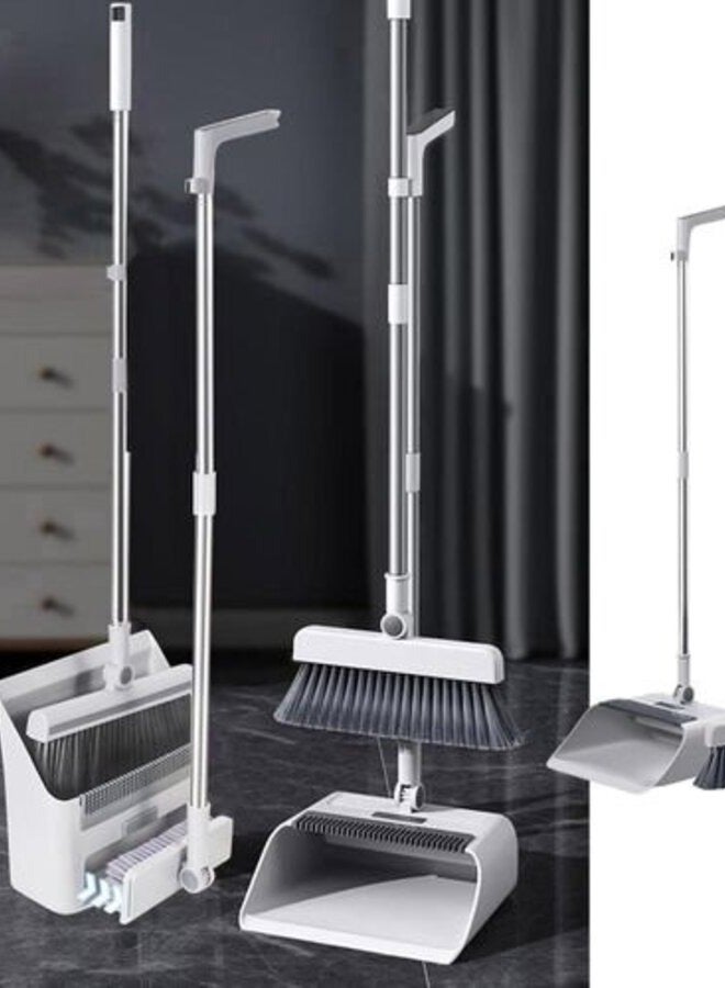 Broom and Dustpan Set with Floor Brush 3 in 1 Household Cleaning Kit with 180 Degree Rotating Broom Head Self Cleaning Dustpan Teeth Upright Storage for Home Kitchen Bathroom Office Living Room - Image 1