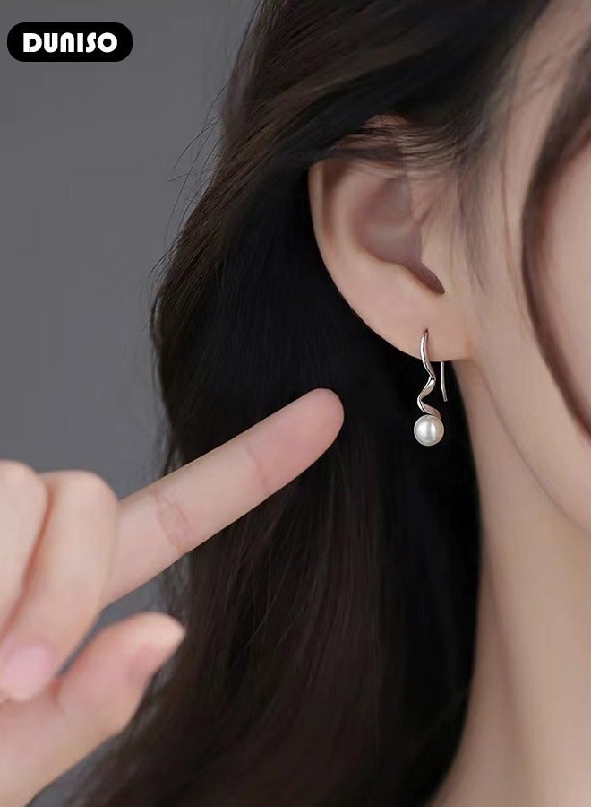 DUNISO 925 Sterling Silver Freshwater Pearl Earrings Hypoallergenic Pearl Drop Earrings Set, Lightweight Silver Pearl Earrings Fine Jewelry for Womens Girls - Image 3