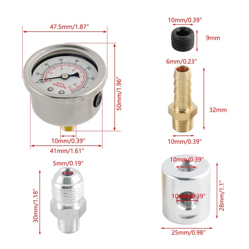 مقياس منظم ضغط الوقود 0-160 رطل لكل بوصة مربعة ضغط الزيت 1/8 NPT مع موصل - Image 5