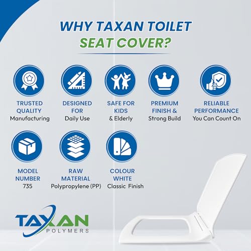 TAXAN POLYMERS TAXAN Square Toilet Seat Cover (43.5 cm x 34cm) | Western Toilet Seat | Polypropylene Soft Closing Commode Seat For Bathroom with DIY Installation Kit | Glossy White - Image 4