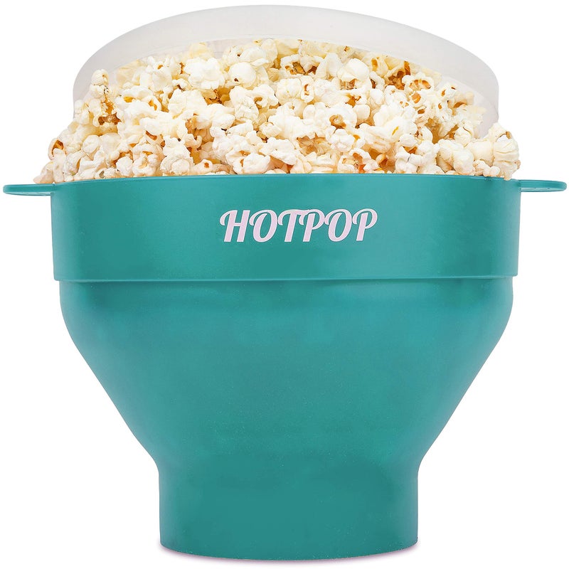 The Original Hotpop Microwave Popcorn Bowl Popper Silicone Popcorn Maker Collapsible Bowl and Dishwasher Safe 20 Colors Available Cyan
